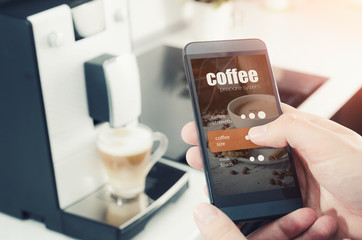 Making coffee from smartphone, modern coffee maker