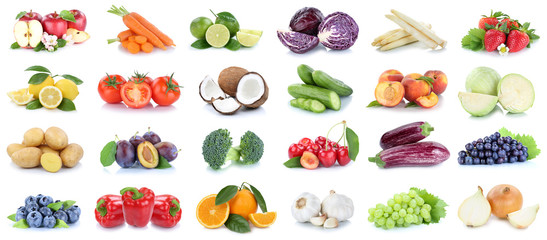 Obst und Gemüse Früchte Sammlung Äpfel, Orangen Trauben Essen Freisteller
