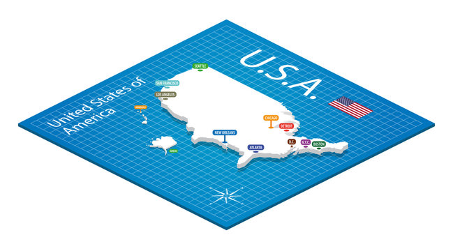 Isometric map of the USA - 3D Vector Illustration
