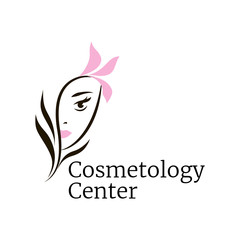 Vector logo template for cosmetology center or beauty salon. A woman's face with a flower. SPA icon. EPS10.