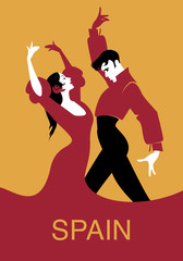 Couple of flamenco dancers. Vector illustration - obrazy, fototapety, plakaty