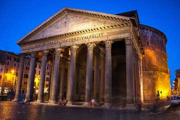 Pantheon Facade at night, Rome Italy