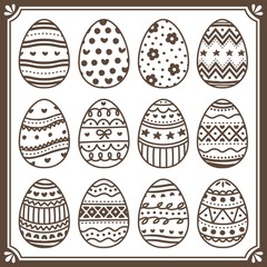 Set of Cute Easter Egg with Decorative Design. Black and White.