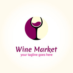 Vector logo template for wine market. Can be used for  the menu, bar, restaurant, wine shop. Illustration of of a glass of wine. Alcohol icon.