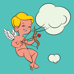Cupid Love silhouette with bow and arrow and speech bubble