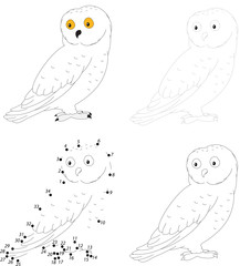 Cartoon polar owl. Dot to dot game for kids