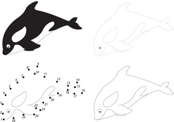 Cartoon killer whale. Dot to dot game for kids