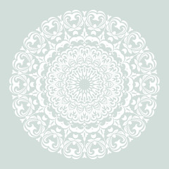 Elegant round white ornament in classic style. Abstract traditional pattern with oriental elements