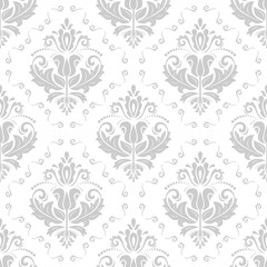 Fototapeta na wymiar Damask classic light silver pattern. Seamless abstract background with repeating elements
