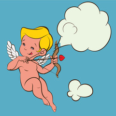 Cupid Love silhouette with bow and arrow and speech bubble