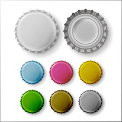 Beer Cap Vector. Colorful Bottle Caps. Mock Up Temaplate
