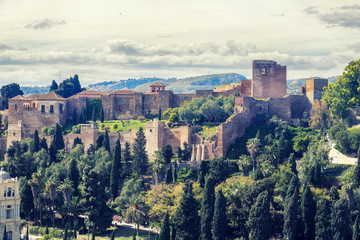 Fototapeta na wymiar panorama of Alcazaba ( Gibralfaro ) fortress in Malaga