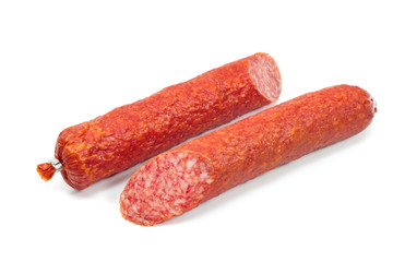 Smoked sausage isolated on a white background