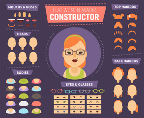 Flat women avatar constructor for generating characters © Yuzach