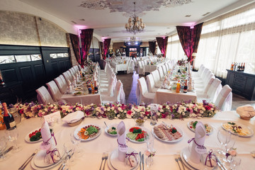 The wedding decorations are in the restaurant