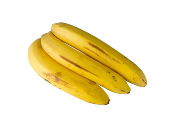 Three yellow bananas isolated on white
