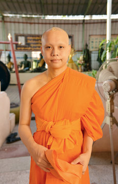 portrait of buddhist monk in temble in Bangkok, Thailand, Asian person