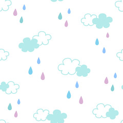 Cloud and raindrops pattern with white background
