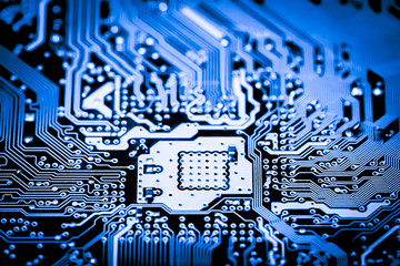 Close up of Electronic Circuits in Technology on  
Mainboard background (Main board,cpu motherboard,logic board,system board or mobo)