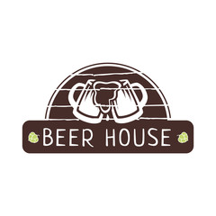 Vector logo template for beer house, pub, brewing company isolated on white background. Illustration of two glasses of beer with foam. EPS10. Creative logotype.