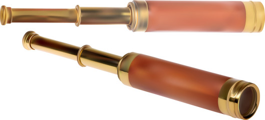 brown and gold telescopes isolated on white