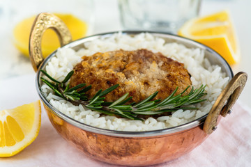 Rice and meat cutlet