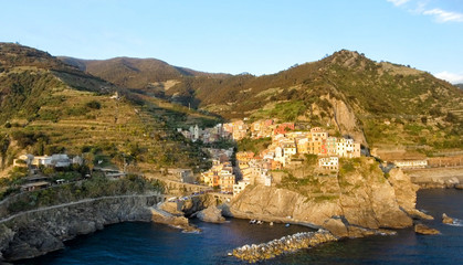 Fototapeta premium Beautiful aerial view of Manarola from helicopter - Five Lands, Italy