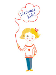 Welcome banner with child and frame