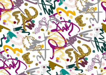 Vector seamless pattern with hand drawn brush strokes and stripes hand painted.