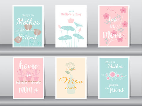 Set of Happy Mother's Day card,poster,template,greeting cards,flower,Vector illustrations