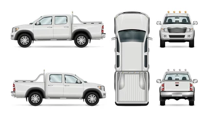 Deurstickers Pickup truck vector template isolated car on white background. All layers and groups well organized for easy editing and recolor. View from side front back top. © Yuri Schmidt