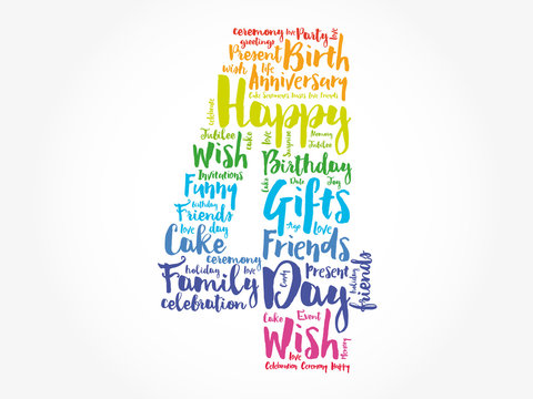 Happy 4th birthday word cloud collage concept