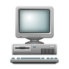 Vector illustration of an old personal computer with a monitor and keyboard isolated on a white background