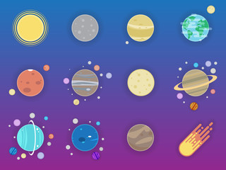 Solar system icons - planets, comet, satellite of the planets flat illustration © kirasolly