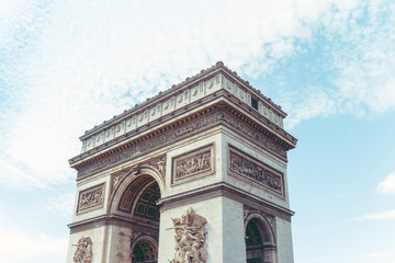 Fototapeta na wymiar Arc de triomphe in Paris, one of the most famous monuments. August 28, 2016, Paris, France.