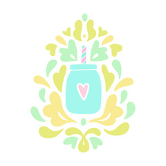 Baroque smoothie jar ornament. Vector hand drawn illustration