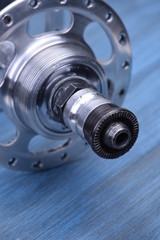 Old bike hub closeup, service of vintage steel bike