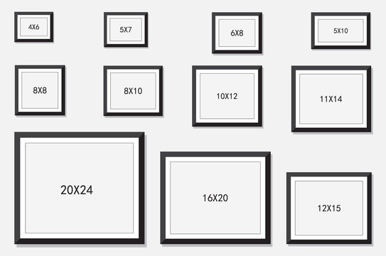 picture and photo frames size isolated on white background, vector illustration
