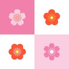 Set of cherry blossom and sakura in five and six petals, flat design