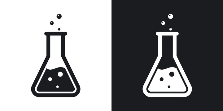 Vector lab flask icon. Two-tone version on black and white background