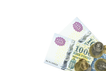 some hungarian forint bank notes and coins