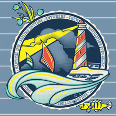 Lighthouse with sailing boats