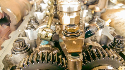 Close up inside car engine