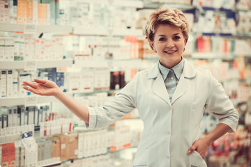 Beautiful pharmacist at work