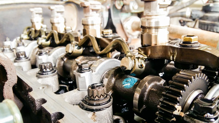 Close up inside car engine