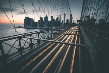 Fotobehang Bestsellers Architectuur Verkeer op Brooklyn Bridge - New York