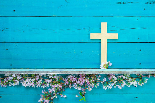 Wooden Cross With Spring Floral Border