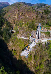 Valgerola - Valtellina (IT) - Vista aerea panoramica del ponte strallato in costruzione - 2017 
