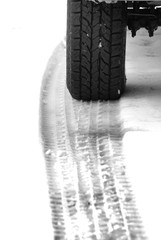 Truck Tire in Snow with Tread for Safety