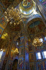 Fototapeta na wymiar Interior of the Cathedral of the Resurrection of Christ in Saint Petersburg, Russia. Church of the Savior on Blood